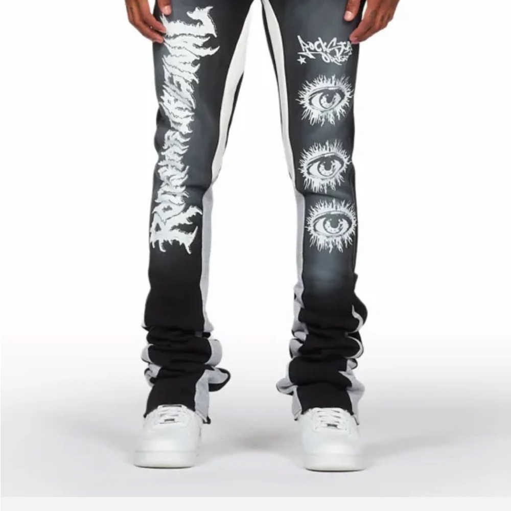 Rockstar Original All Seeing Eyes Black Super Stacked Flare Pants